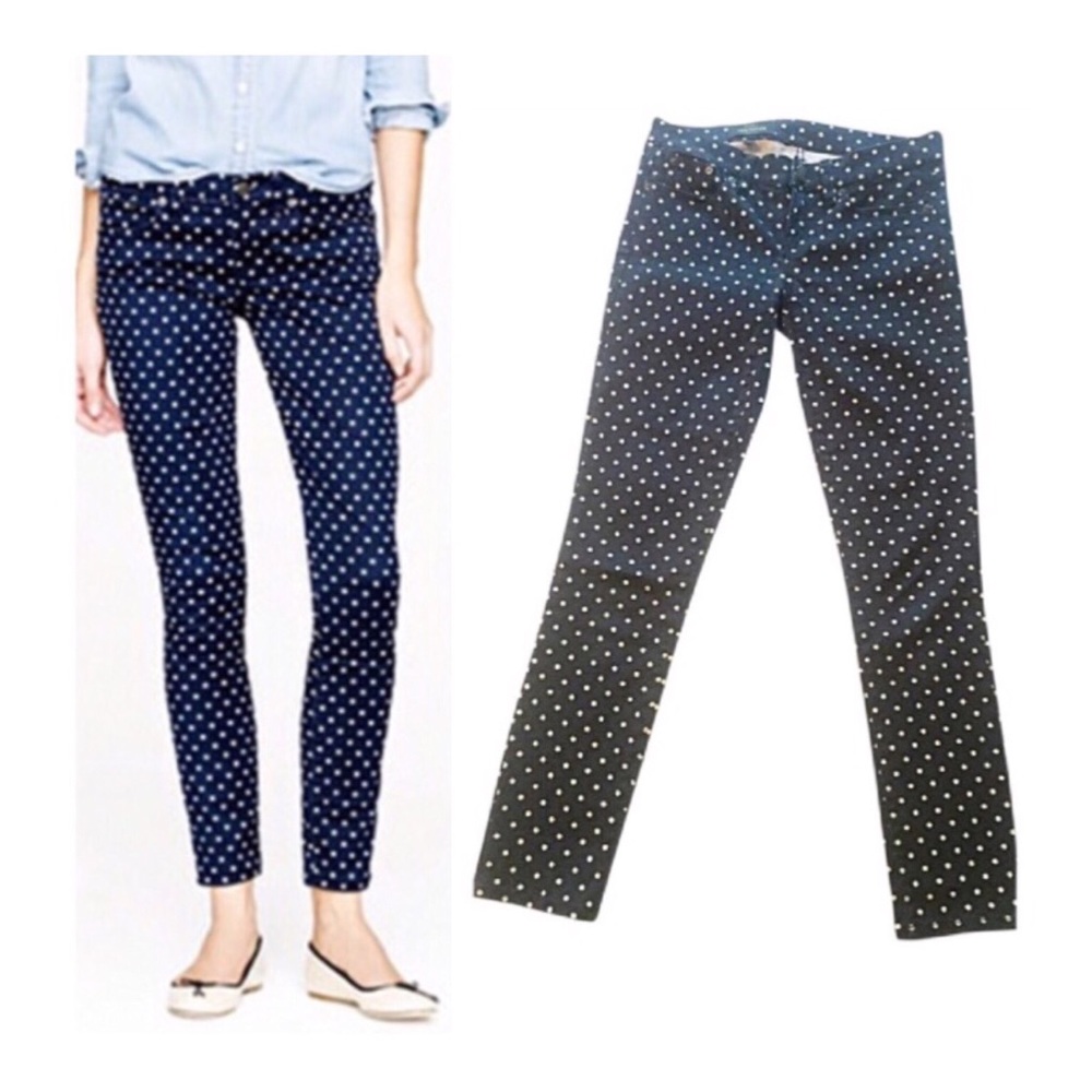 J Crew Navy & White Polka Dot Toothpick Jeans